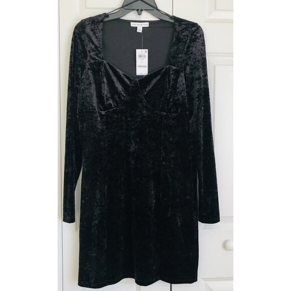 AND NOW THIS WOMEN'S DRESS SIZE LARGE BLACK VELOUR LONG SLEEVE MINI PULLOVER 170 - Picture 1 of 9